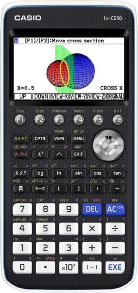 Casio fx-CG50 graphing calculator showing a 3D graph on screen